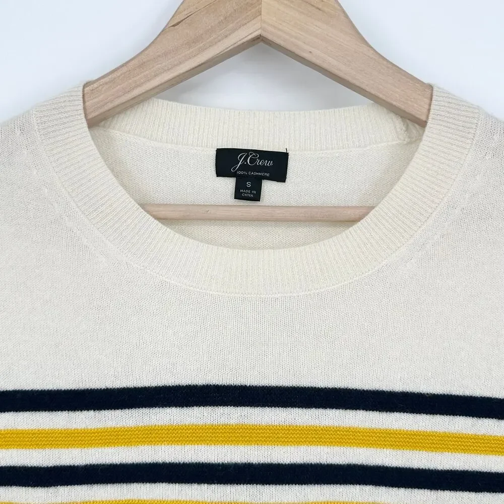 J. Crew 100% Cashmere Everyday Striped Crew Neck Sweater 3/4 Sleeve Preppy